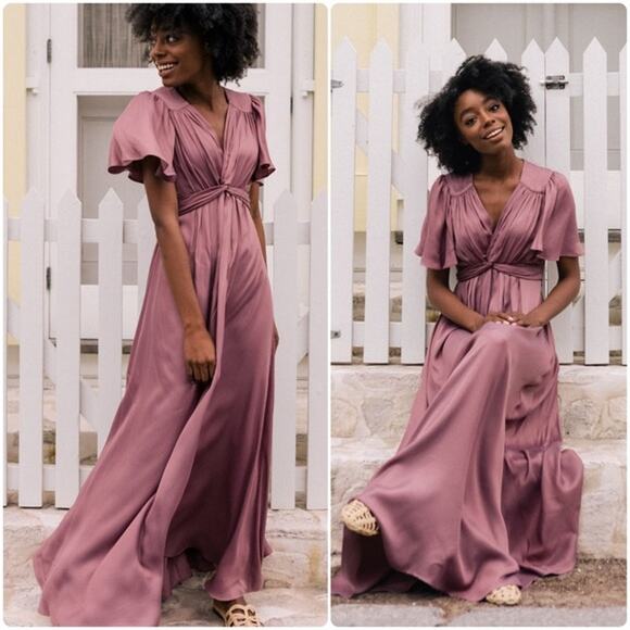 Gal Meets Glam Dresses & Skirts - Gal Meets Glam Event Dress Maxi Pleated Wedding Guest Mauve Silky Women 8